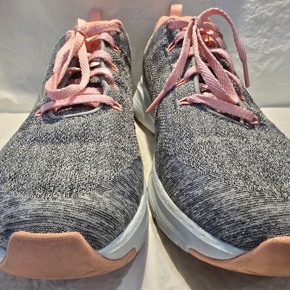 Skechers Women's Gray Knit Athletic Shoes with Peach Accents